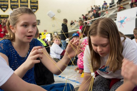 Using marshmallows and spaghetti noodles, Science Festival participants tried to build the tallest tower possible.