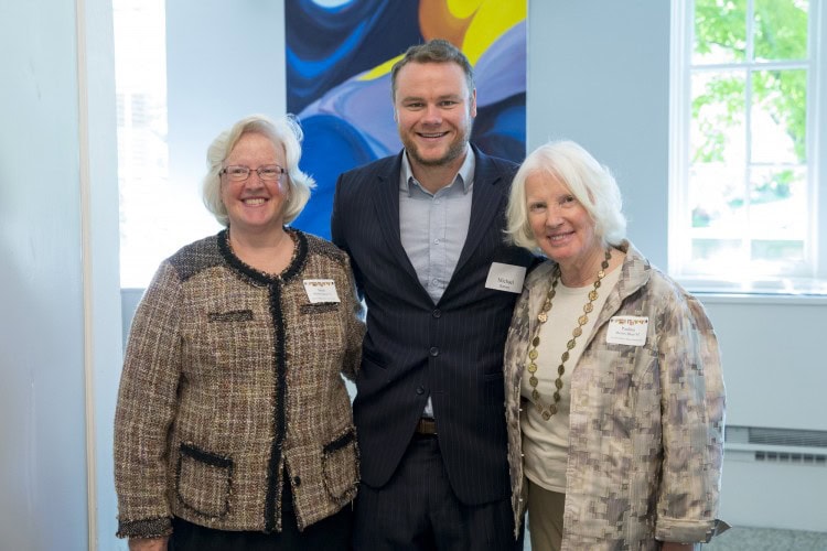 (left to right) Sarah Gavin ’71, Michael Ramsey ’17, and Pauline Blair ’67 at the Symposium for Artists and Scholars donor luncheon.