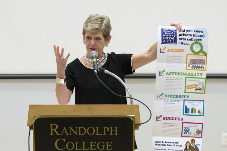 Georgia Nugent, former president of Kenyon College and a senior fellow for the Council of Independent Colleges, addresses the 2015 Heick Symposium on College Admissions.