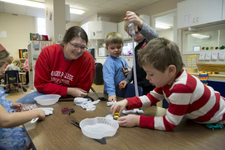 Randolph Preschool staff works with kids