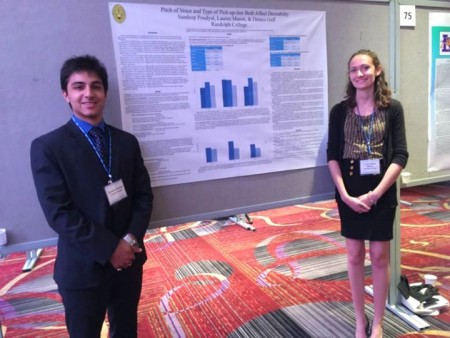 Sandeep Poudyal '16 and Lauren Mason '16 stand with their poster at the Association for Psychological Science meeting in New York City.