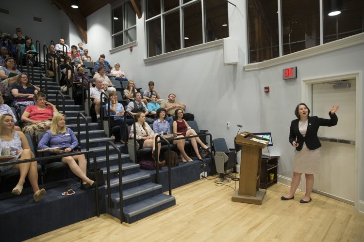 Samantha Strickler '17 presents the results of her research on the history of the Rivermont Historic District.