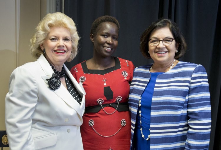 From left are 2015 Alumnae Achievement Award winners Carol Shepard Gutknecht '67, Kakenya Ntaiya '04, and Edna Aguirre Rehbein '77.