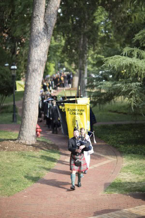 The senior class processes to Smith Hall for Convocation.