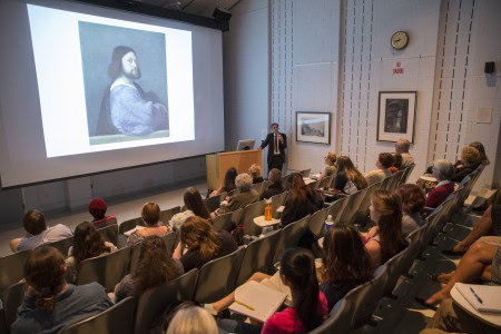 Sir Nicholas Penny discusses "Giorgione and Early Titian" paintings with the Venice and the Renaissance art class.