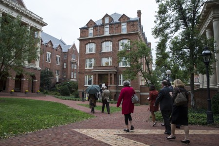 Guests enter Wright Hall for tours and a dedication ceremony following completed renovations.