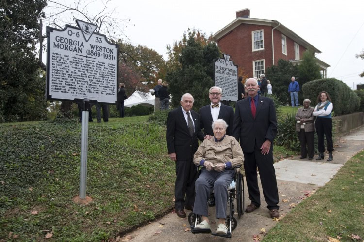 From left are Cleveland Porter, Jr., Randolph President Bradley W. Bateman, Robert Morgan Kash, and Thomas Upshur (seated).