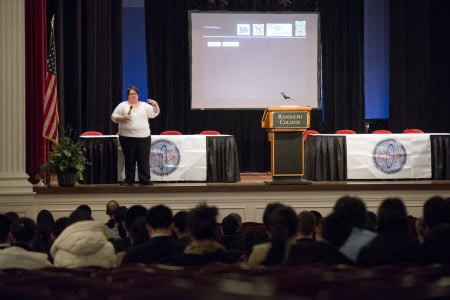 Physics professor Katrin Schenk delivers the keynote speech.