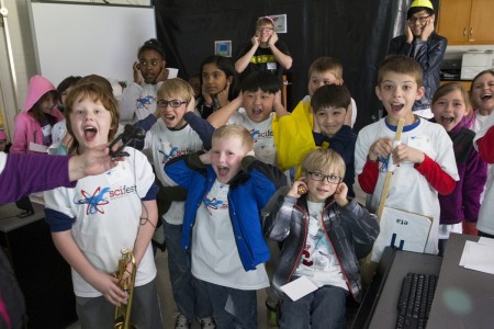 Activities and events during Science Fest weekend! Seeing how loud a scream is for a sound lab experiment.