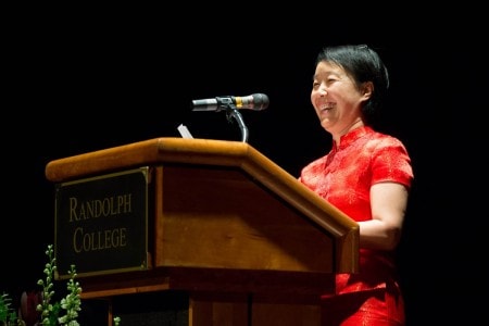 Kun An, Chinese language and Asian studies professor, welcomed guests at the award ceremony in English and in Chinese.