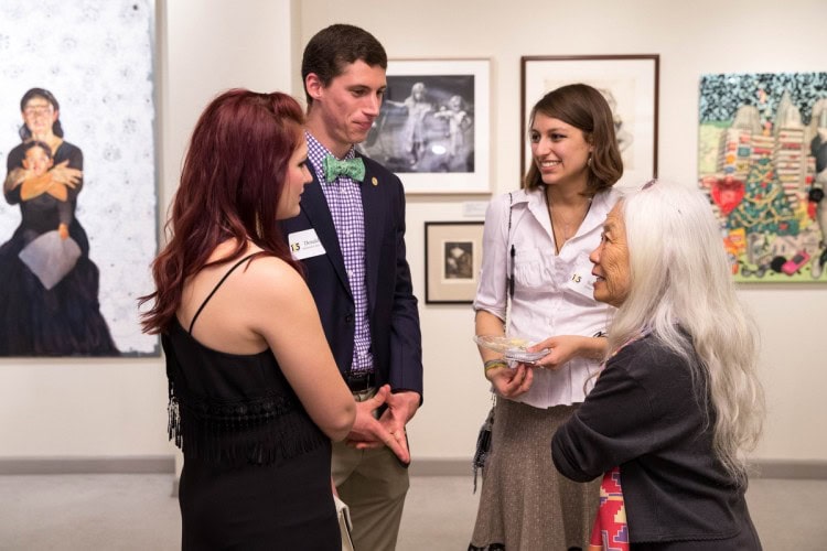 Maxine Hong Kingston meets with Randolph students at a reception at the Maier Museum of Art at Randolph College prior to the Pearl S. Buck Award ceremony.