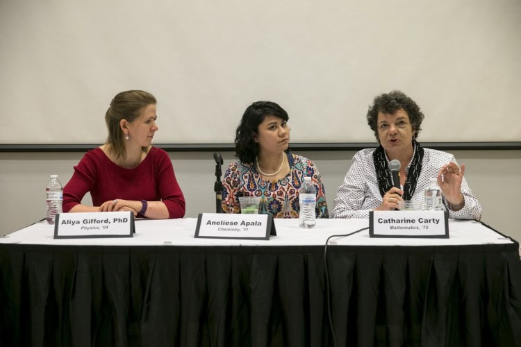 Catharine Smith Carty '75 (right) speaks during the panel discussion.