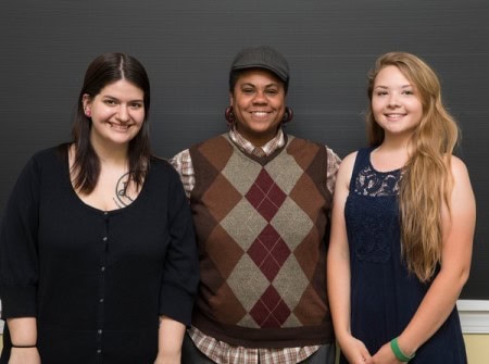 Jan Cornell '17, communication studies professor J. Nikol Beckham, and Alexandra Wieczorek '19.