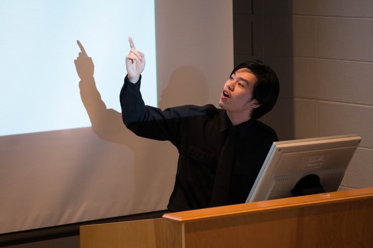 Nhut Dang '18 explains his group's project, "Variations of Elliptic Diffie-Hellman Problems."