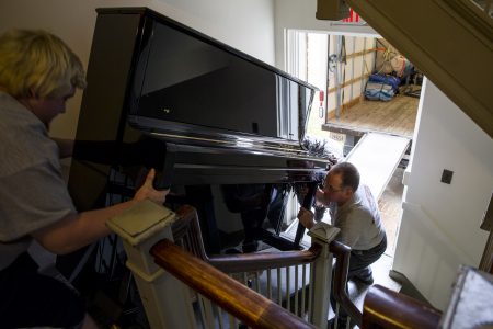 One of the new pianos being delivered to Randolph College.