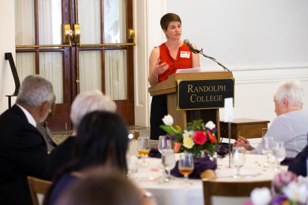 Margaret Krome-Lukens 07 speaks at the Symposium of Artists and Scholars luncheon