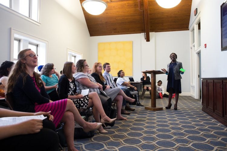 Yolanda Cobblah '17 presents her research during the Symposium of Artists and Scholars