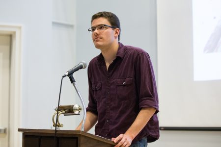 Holden Easterbrook '17 presents during the Symposium of Artists and Scholars