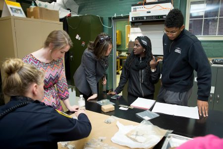 Students conduct archaeological research on African artifacts.