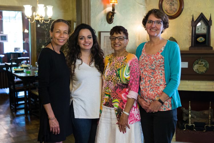 From left, Shaun Spencer-Hester, Nour Elkhamra '17, education professor Consuella Woods, and education professor Peggy Schimmoeller