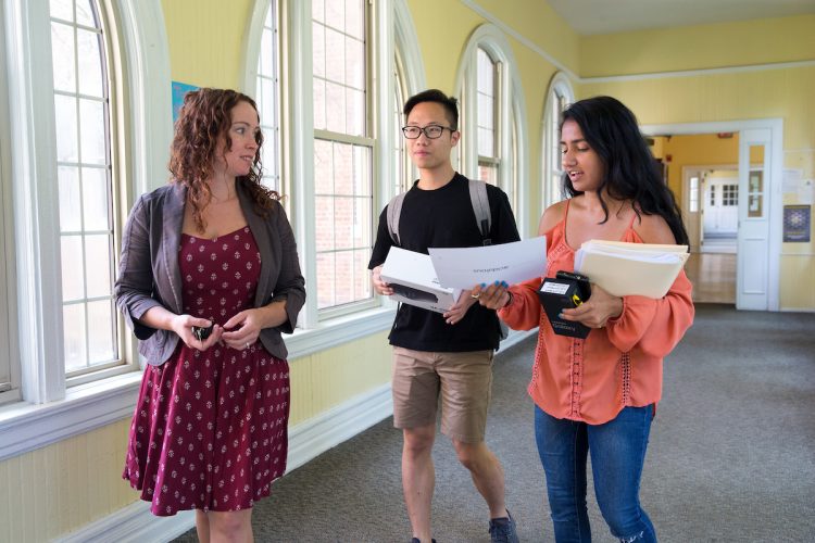 Psychology professor Blair Gross, Dung Nguyen '18, and Avisha Shah '18 walk and talk about their project.