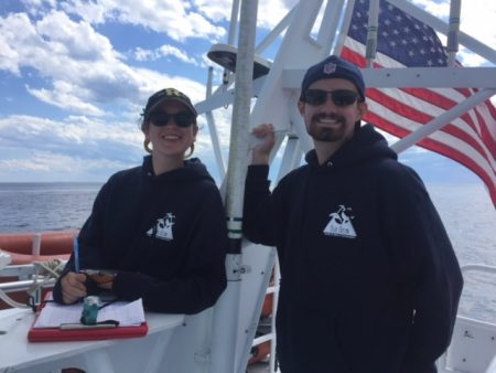 Kati Biggs '18 (left) during a whale watch