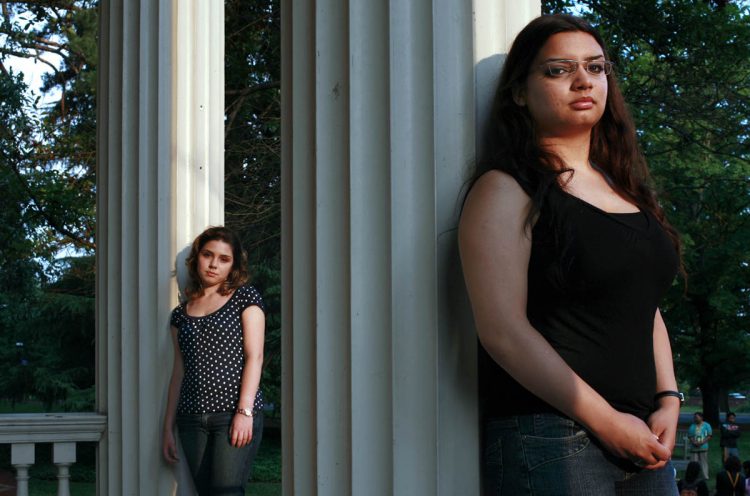 This photo of Matea Osti '08 (left) and Marwa Abdel Latif '09 ran in the New York Times in 2006. (Credit: Josh Meltzer/The New York Times/Redux)