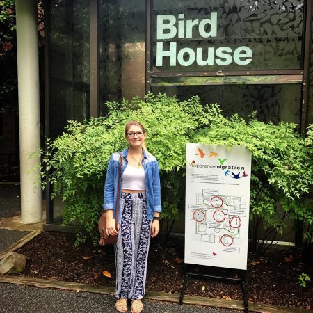 Megan Henning '18 outside the Smithsonian National Zoo's historic 1928 Bird House.