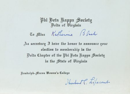 This Phi Beta Kappa certificate was awarded to Katherine Black in the early 1900s.