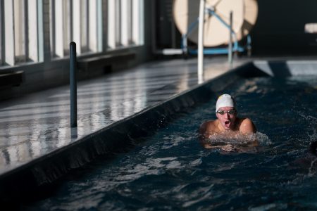 Oscar Onoszco '21 is one of a group of four friends who joined Randolph's new men's swimming team.