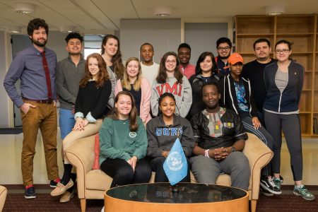 2018 Model United Nations delegates for Randolph College and visiting political science professor Aaron Shreve (left)