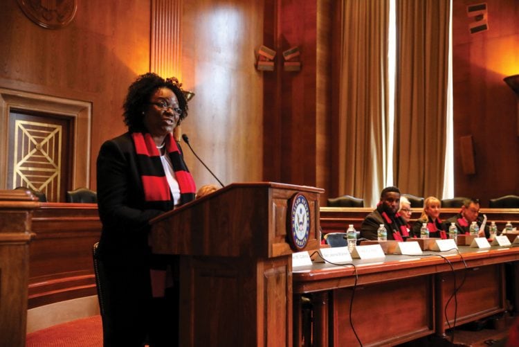 LaShawn Worsley McIver ’98 addresses members of the United States Senate in 2017 to advocate for affordable healthcare and continued diabetes research funding.