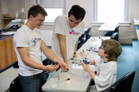 Randolph students demonstrate a science experiment on Science Day 2017.