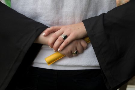 Close-up of a student's class ring at Founders' Day