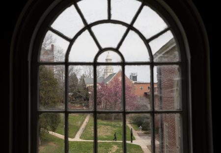 View out of a Presser Hall window, overlooking part of front campus