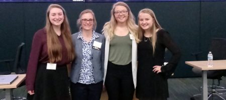 (from left) Veronica Lee '21, professor Jennifer Gauthier, Alex Wieczorek '19, and Hannah Overstreet '20