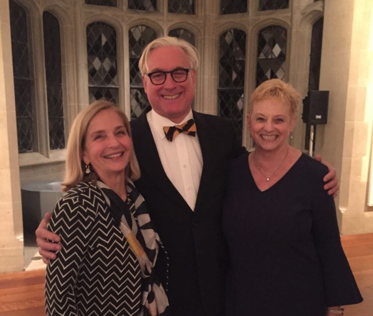 (From left) Lucy Williams Hooper '73, President Bradley W. Bateman, and Barbara Niedland McCarthy '73, recipient of the Vita Abundantior Award (From left) Lucy Williams Hooper '73, President Bradley W. Bateman, and Barbara Niedland McCarthy '73, recipient of the Vita Abundantior Award