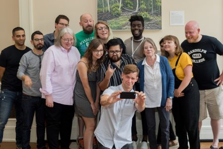 Students in the first M.F.A. residency pose for a selfie.