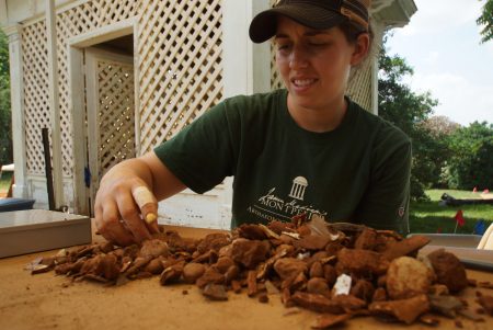 Samantha Henderson sifts through artifacts found at James Madison's Montpelier. (Photo by Montpelier Archaeology Department)