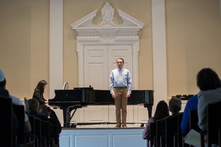 Joe Vazquez '20 performs in Randolph's Wimberly Recital Hall in 2018. 