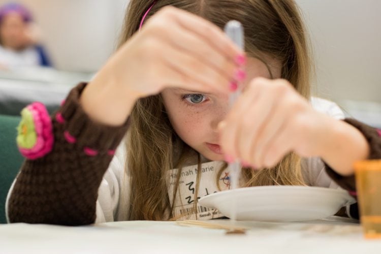 Child participating in science activities during the 2018 Science Festival