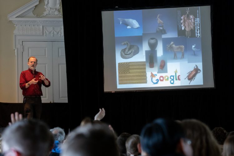 Physicist and origami expert Robert J. Lang leads an open class as the kickoff for Randolph’s Science Festival Thursday