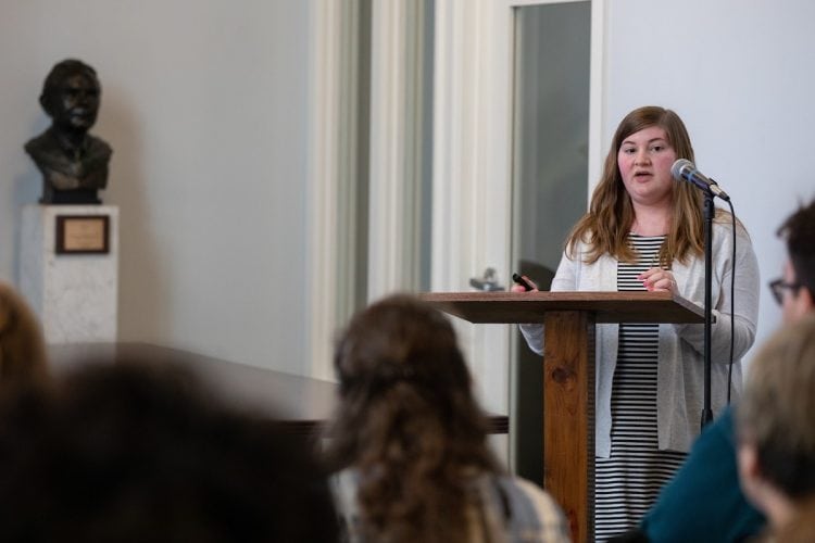 McKenzie Givens '19 delivers her presentation, "Enter the Galaxy of Reading: Become a Shooting Star.”