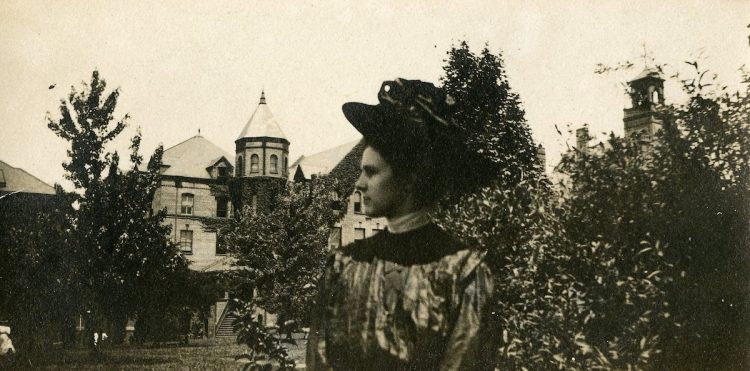 A student on front campus in the 1890s