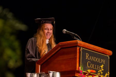 Class president Libby Exline delivers her remarks