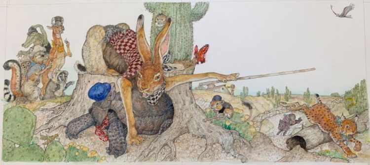 Jerry Pinkney, The Tortoise and the Hare, 2016, watercolor and pencil on paper. Courtesy of the artist.