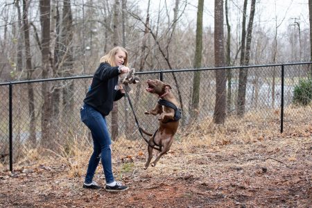 Zoe Waring bonds with a dog at the Lynchburg Humane Society