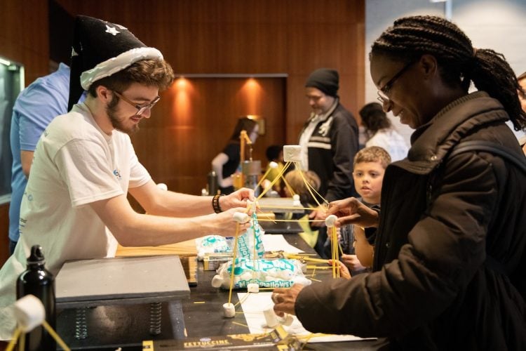 A Randolph student gives a physics demonstration during the 2019 Randolph College Science Festival