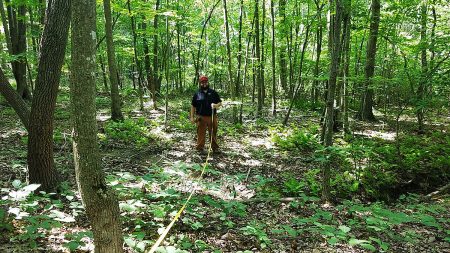 Mitchell Doss '21 on the job as a Virginia Department of Forestry intern.