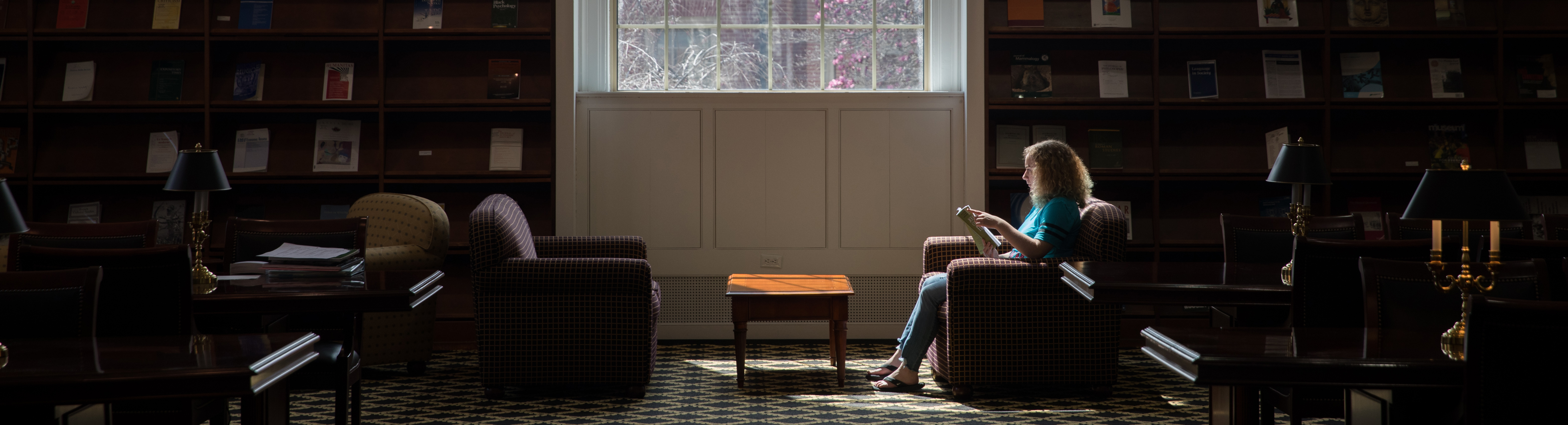 Student studying in library